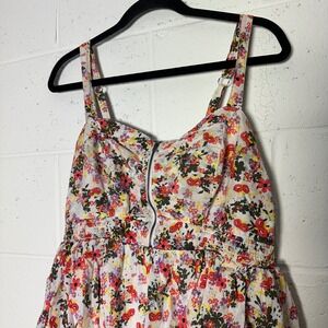 Torrid Floral Zip Front Sundress Size 14 Smocked Back Pockets Sleeveless Red